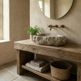 Lavabo de piedra natural rústica de caliza con motivos de algas marinas (An) 46 cm (L) 56 cm (Al) 13 cm