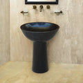 Lavabo sur pied en marbre noir Toros, en pierre naturelle, à vasque ovale, poli (L) 44 cm (l) 51 cm (H) 86 cm