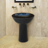 Lavabo sur pied en marbre noir Toros, en pierre naturelle, à vasque ovale, poli (L) 44 cm (l) 51 cm (H) 86 cm