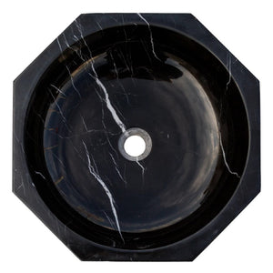 Toros Black Marble Octagon Vessel Sink Bowl Polished (D)41 cm (H)13 cm – Turkish Marble | Surface Finish Detail – Mekmar Natural Stone