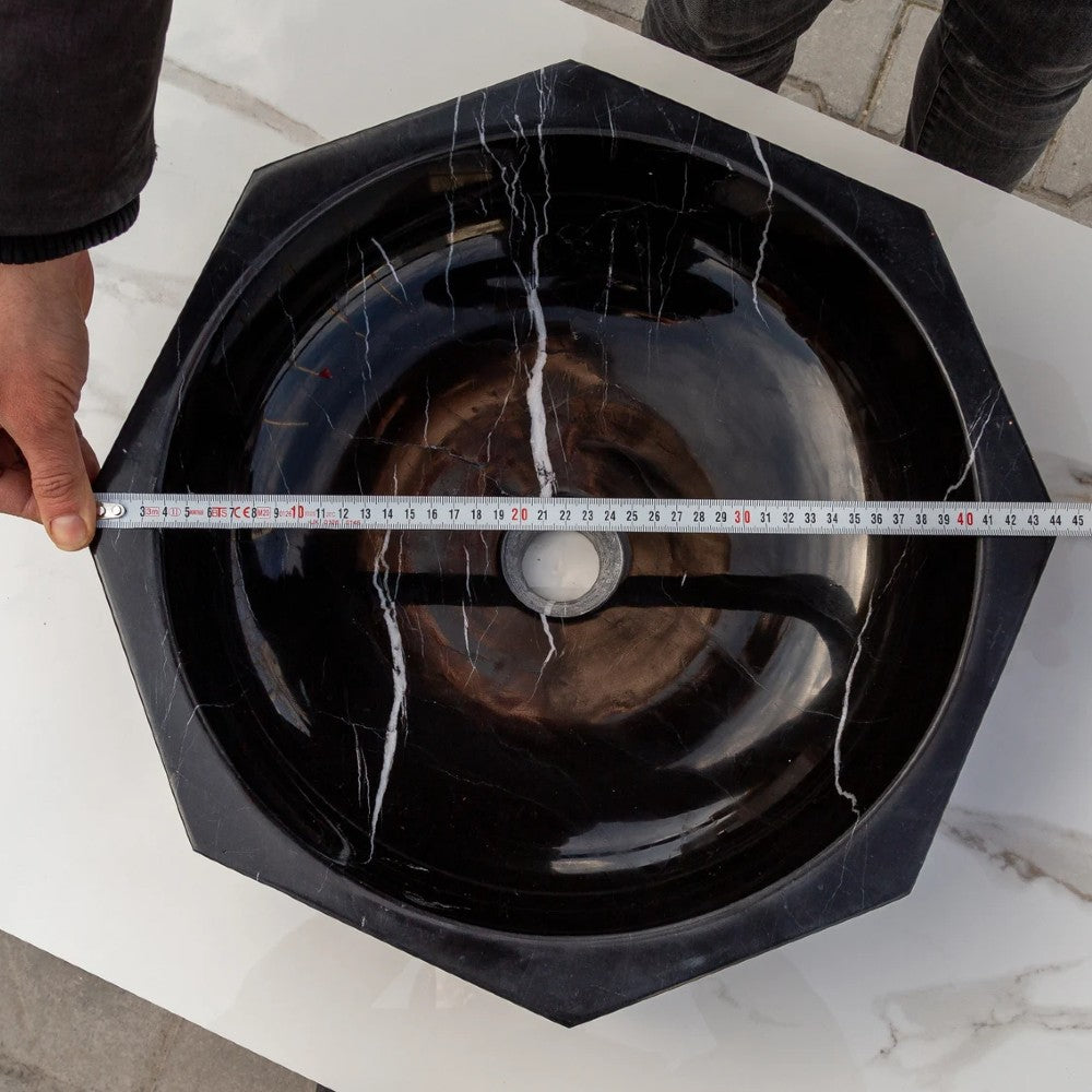 Toros Black Marble Octagon Vessel Sink Bowl Polished (D)41 cm (H)13 cm – Turkish Marble | Mekmar Natural Stone
