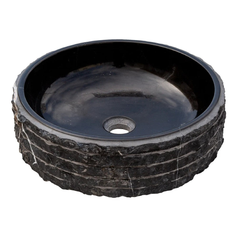 Lavabo de mármol negro Toros, con interior pulido y exterior cepillado/rugoso (D) 41 cm (H) 13 cm