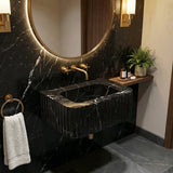 Toros – Rechteckiges Wandwaschbecken aus schwarzem Marmor, poliert (B) 31 cm (L) 49 cm (H) 18 cm