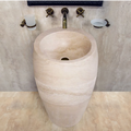 Lavabo sur pied « Troia Light » en travertin, modèle courbé, finition adoucie (D) 41 cm (H) 86 cm