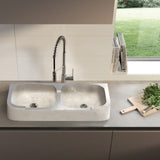 Troia Light Travertine Farmhouse Double Bowl Kitchen Sink (W)46 cm (L)92 cm (H)18 cm