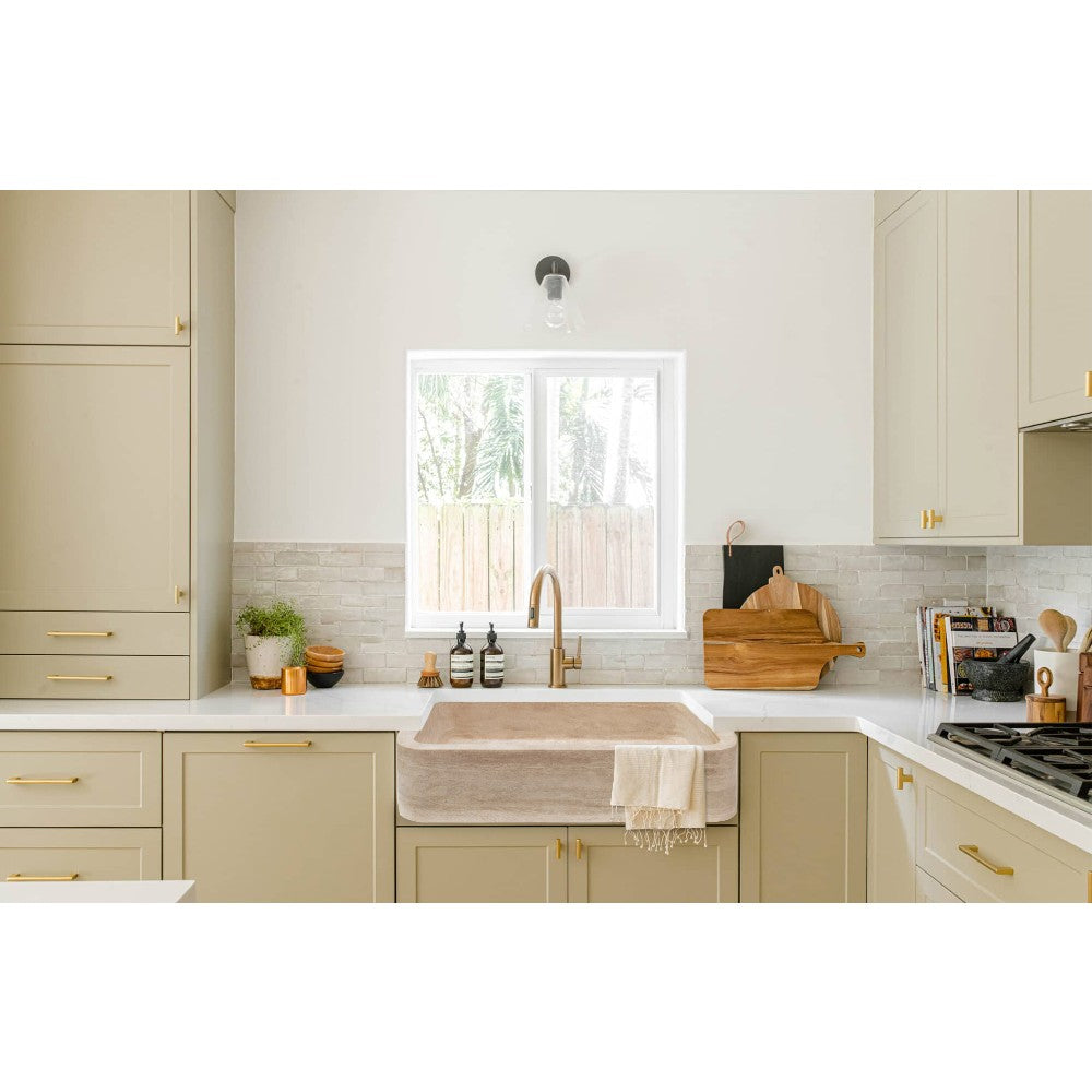 حوض مطبخ على الطراز الريفي من الترافرتين "ترويا لايت" مصقول ومعالج (العرض) 46 سم (الطول) 70 سم (الارتفاع) 18 سم