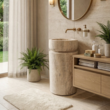 Troia Light Travertin Designer-Waschtisch mit Sockel (B) 46 cm (L) 46 cm (H) 84 cm