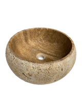 Lavabo de salle de bains en travertin de Valence, intérieur adouci et extérieur sablé (D) 41 cm (H) 16 cm