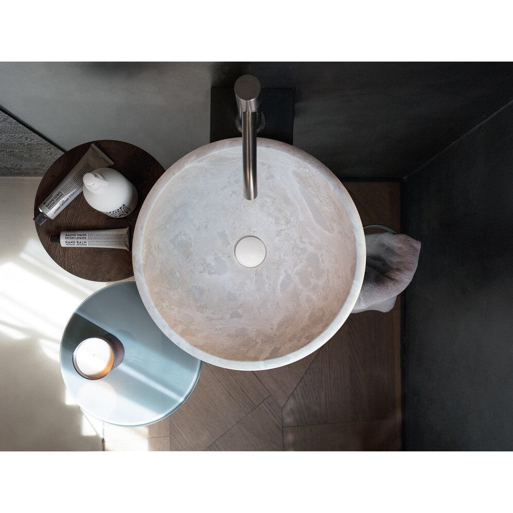 Évier encastré en pierre naturelle de travertin beige, adouci et colmaté (D) 41 cm (H) 16 cm