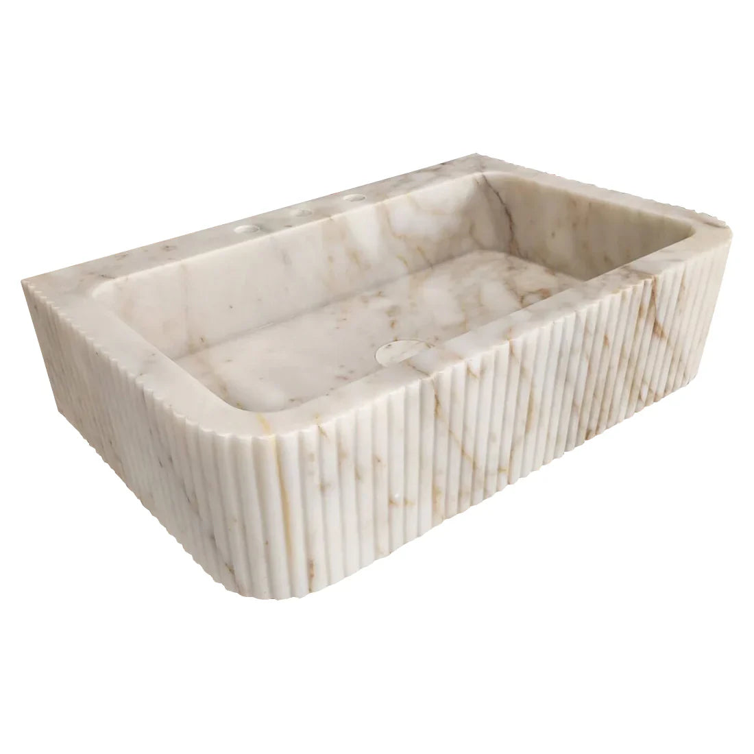 Meuble-lavabo mural en marbre Calacatta Gold, à cannelures (L) 46 cm (l) 77 cm (H) 21 cm