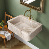 Meuble-lavabo mural en marbre Calacatta Gold, à cannelures (L) 46 cm (l) 77 cm (H) 21 cm