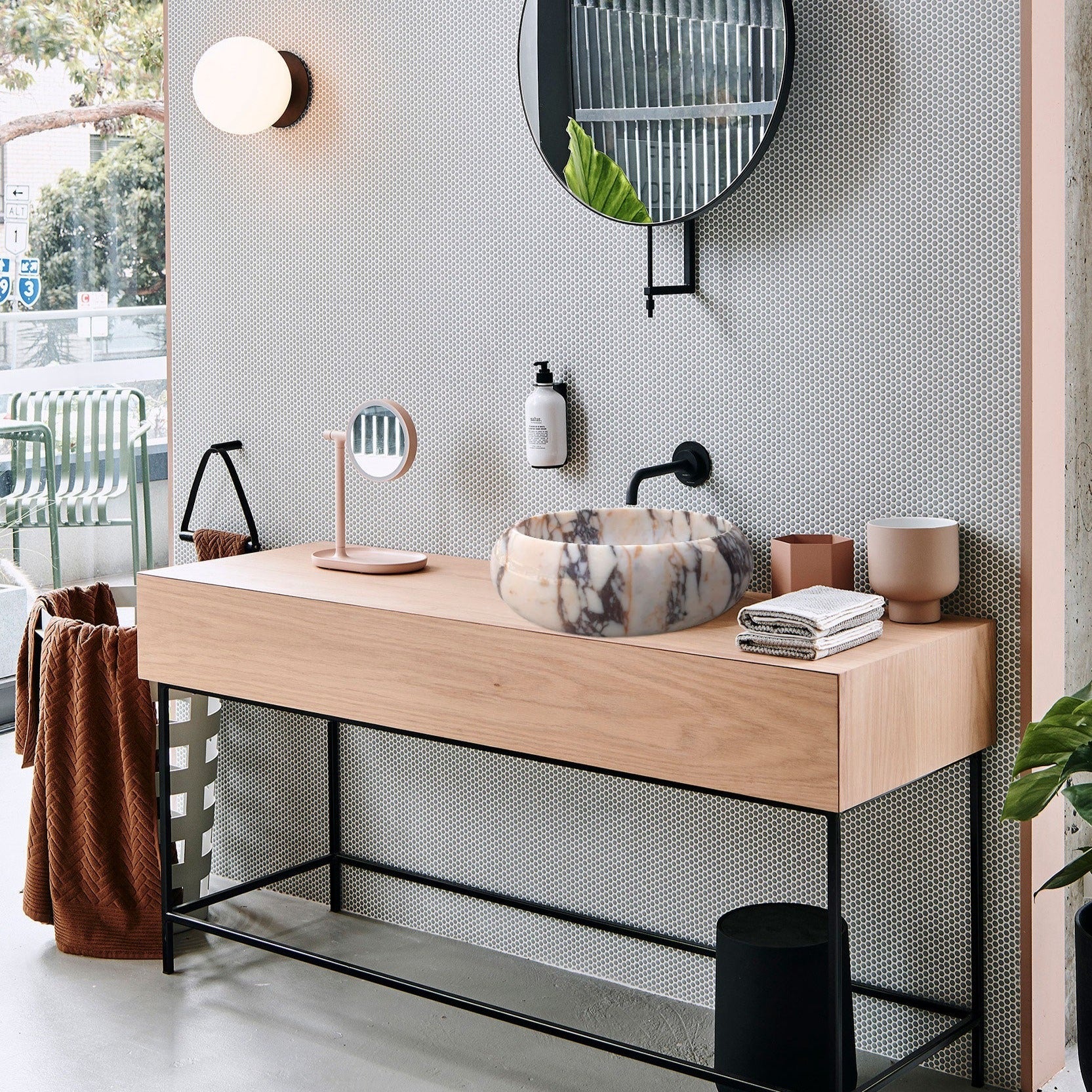 Lavabo rond en marbre Calacatta Viola à poser, poli (D) 41 cm (H) 16 cm