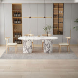 Ovaler Esstisch aus Calacatta-Viola-Marmor mit geriffelten, runden Marmorbeinen