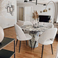 Mesa de comedor redonda de mármol Calacatta Viola con patas redondas de mármol (diámetro) 122 cm (altura) 77 cm