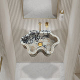 Lavabo de salle de bains en marbre Calacatta Viola à fixation murale, bords ondulés (L) 41 cm (l) 54 cm (H) 16 cm