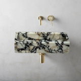 Wandmontiertes Waschbecken aus Calacatta-Viola-Marmor (B) 31 cm (L) 51 cm (H) 13 cm