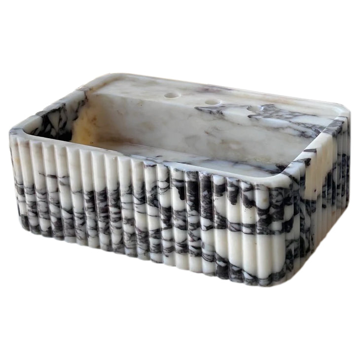 Rechteckiges, geriffeltes Wandwaschbecken aus Calacatta-Viola-Marmor (B) 41 cm (L) 61 cm (H) 21 cm