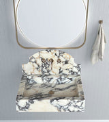 حوض حمام من الرخام «كالاكاتا فيولا» مثبت على الحائط مع حاجز واقٍ (العرض) 46 سم (الطول) 61 سم (الارتفاع) 16 سم