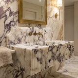 Meuble-lavabo de salle de bains en marbre Calacatta Viola, à fixation murale, façade cannelée (L) 54 cm (l) 94 cm (H) 31 cm