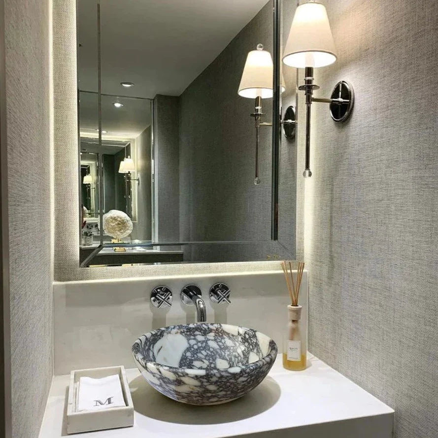 Lavabo de salle de bains en marbre Calacatta Viola, pierre naturelle, à poser, poli (D) 41 cm (H) 16 cm