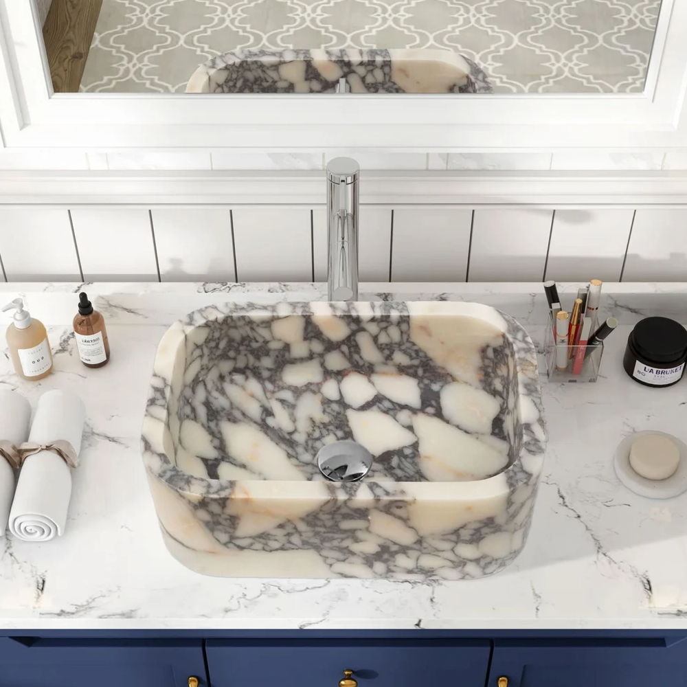 Évier rectangulaire en marbre Calacatta Viola (L) 31 cm (l) 46 cm (H) 16 cm