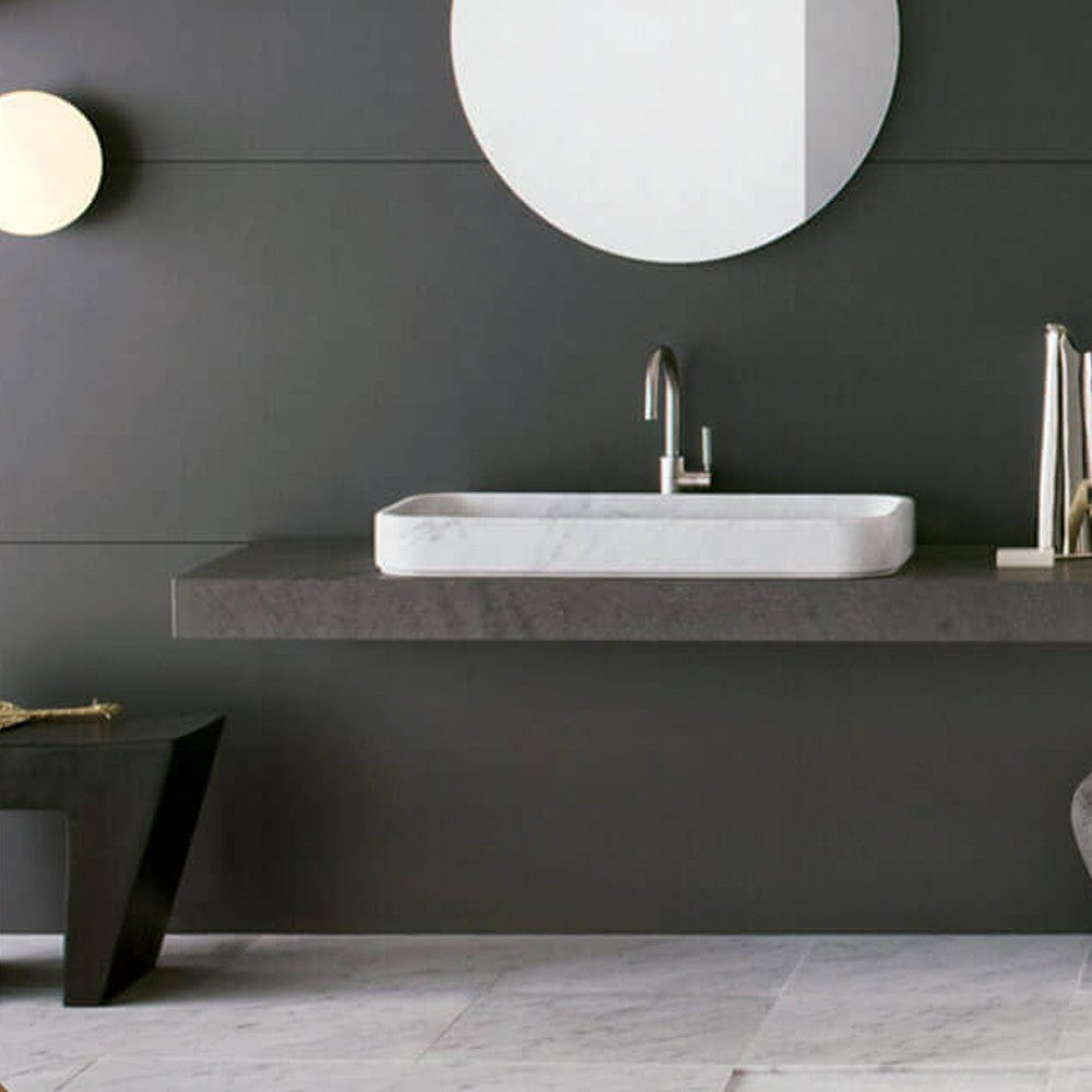 Fregadero rectangular de mármol blanco de Carrara para encimera, pulido (ancho) 41 cm (largo) 82 cm (alto) 13 cm