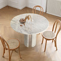 Mesa de comedor redonda de mármol blanco de Carrara con patas redondas de mármol (diámetro) 122 cm (altura) 92 cm