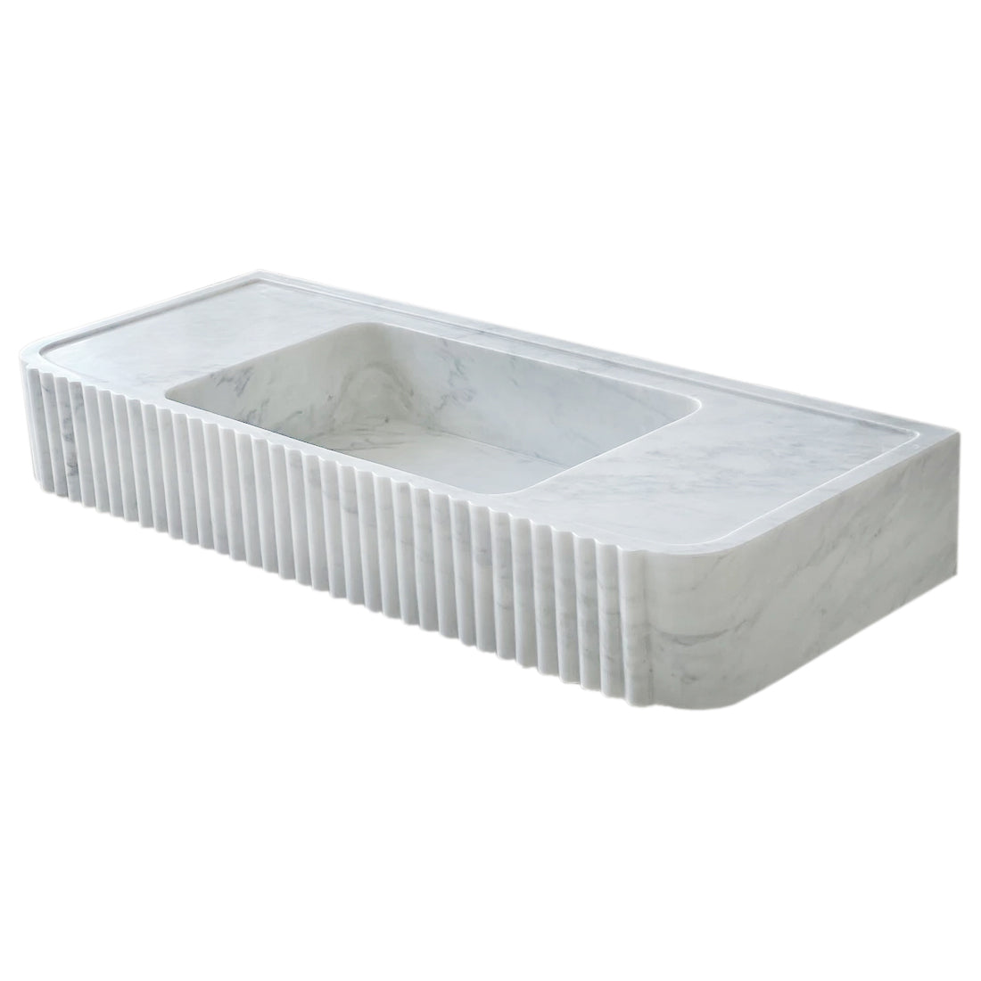 Lavabo de salle de bains en marbre blanc de Carrare, à fixation murale, à cannelures (L) 41 cm (l) 102 cm (H) 16 cm