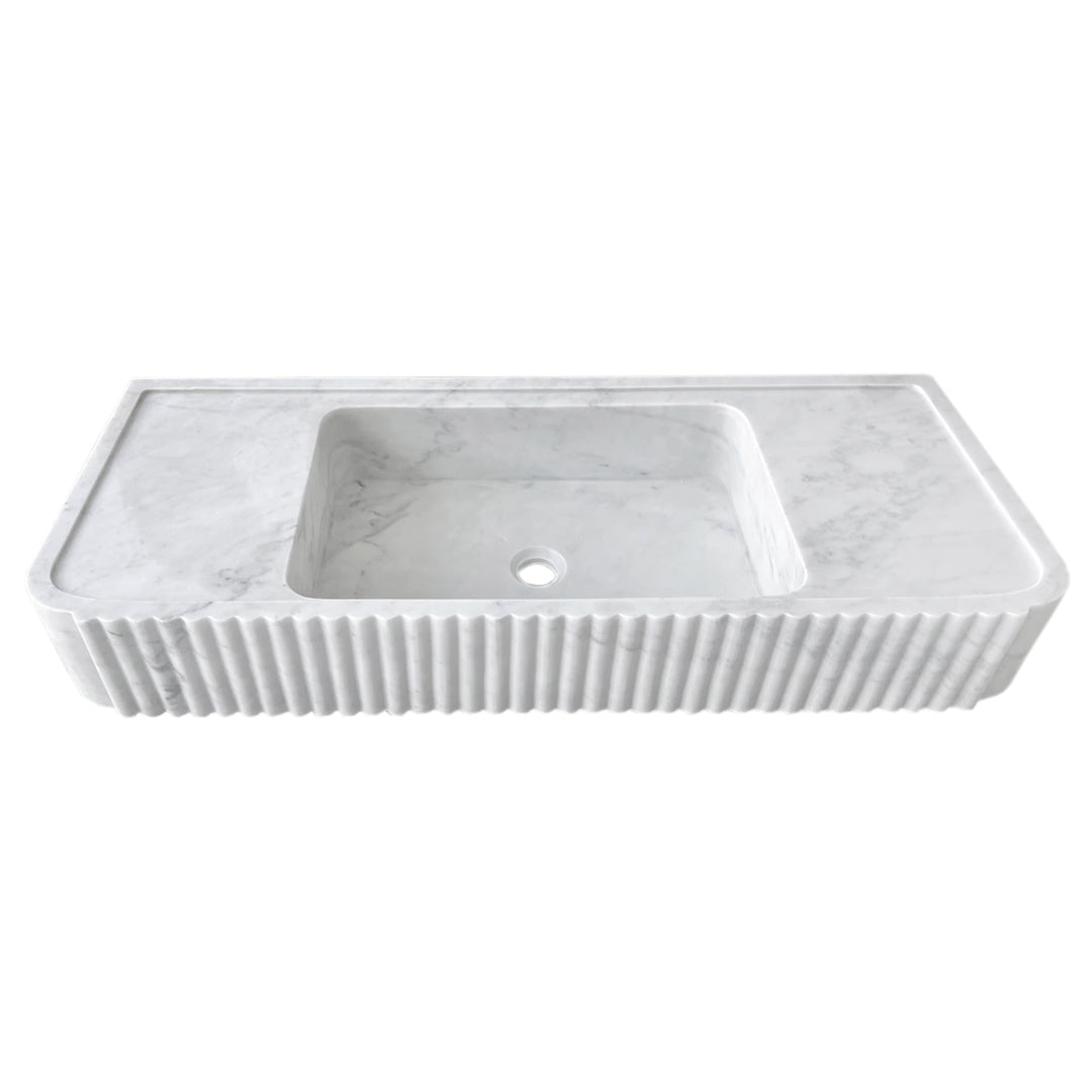 Lavabo de salle de bains en marbre blanc de Carrare, à fixation murale, à cannelures (L) 41 cm (l) 102 cm (H) 16 cm