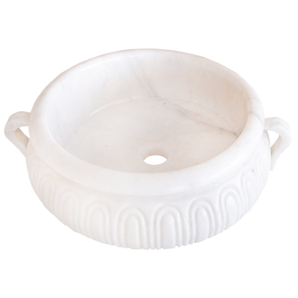 Lavabo sur pied en marbre blanc naturel, poli (D) 44 cm (H) 16 cm