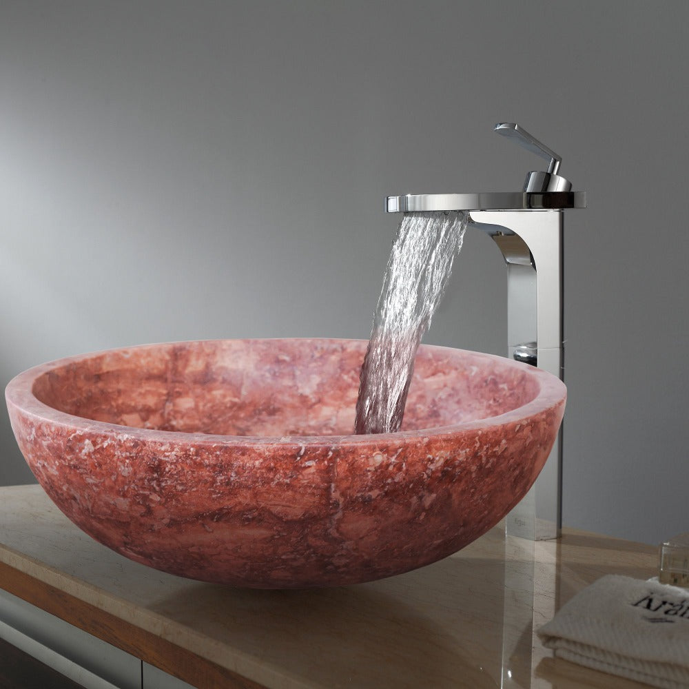 Lavabo en pierre naturelle de travertin rouge, fini adouci/mat (D) 41 cm (H) 16 cm