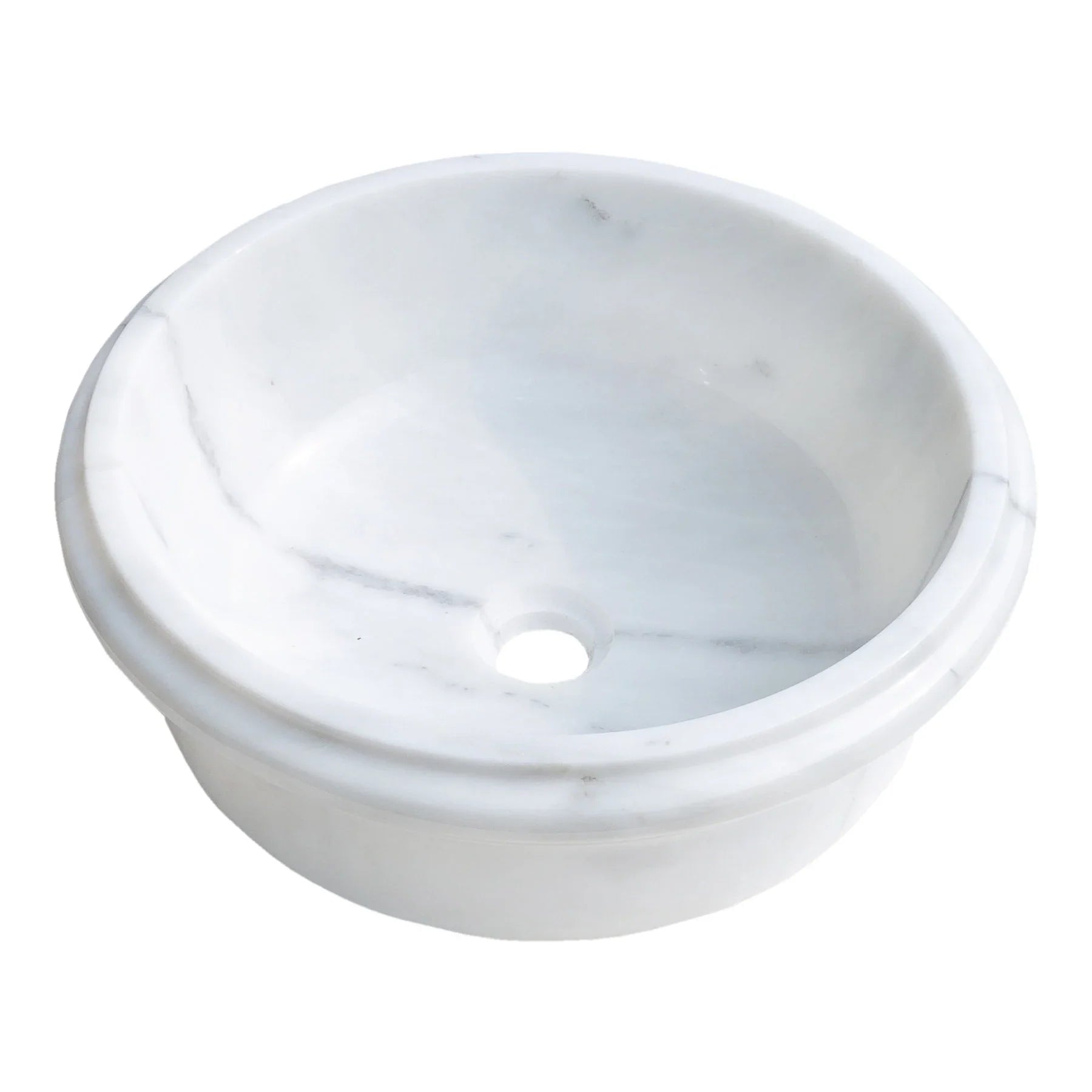 Évier encastré en pierre naturelle de marbre blanc de Carrare, style cascade, poli (D) 44 cm (H) 16 cm