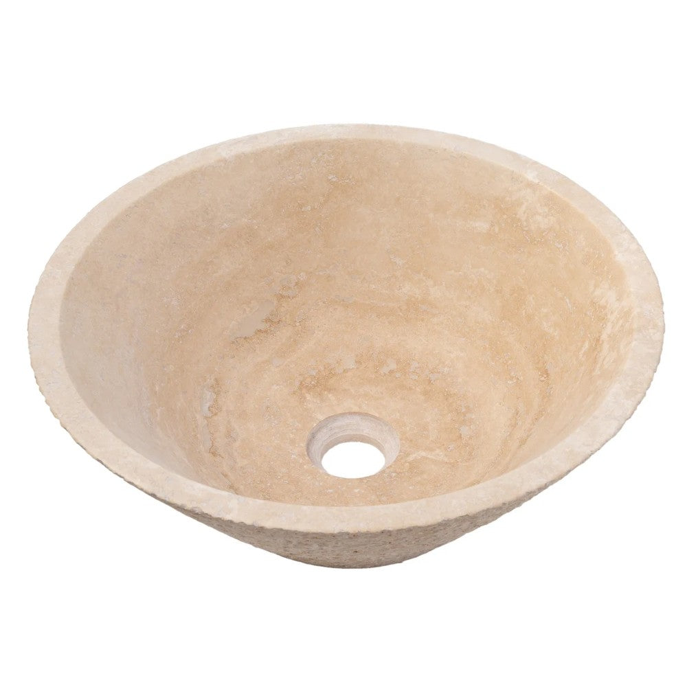 Lavabo cónico en forma de V de travertino beige claro, pulido por dentro y arenado por fuera  (Diámetro) 41 cm (Altura) 16 cm