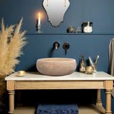 حوض مغسلة من الحجر الطبيعي الترافرتين باللون البيج الفاتح، مملوء ومصقول  (قطر) 41 سم (ارتفاع) 16 سم