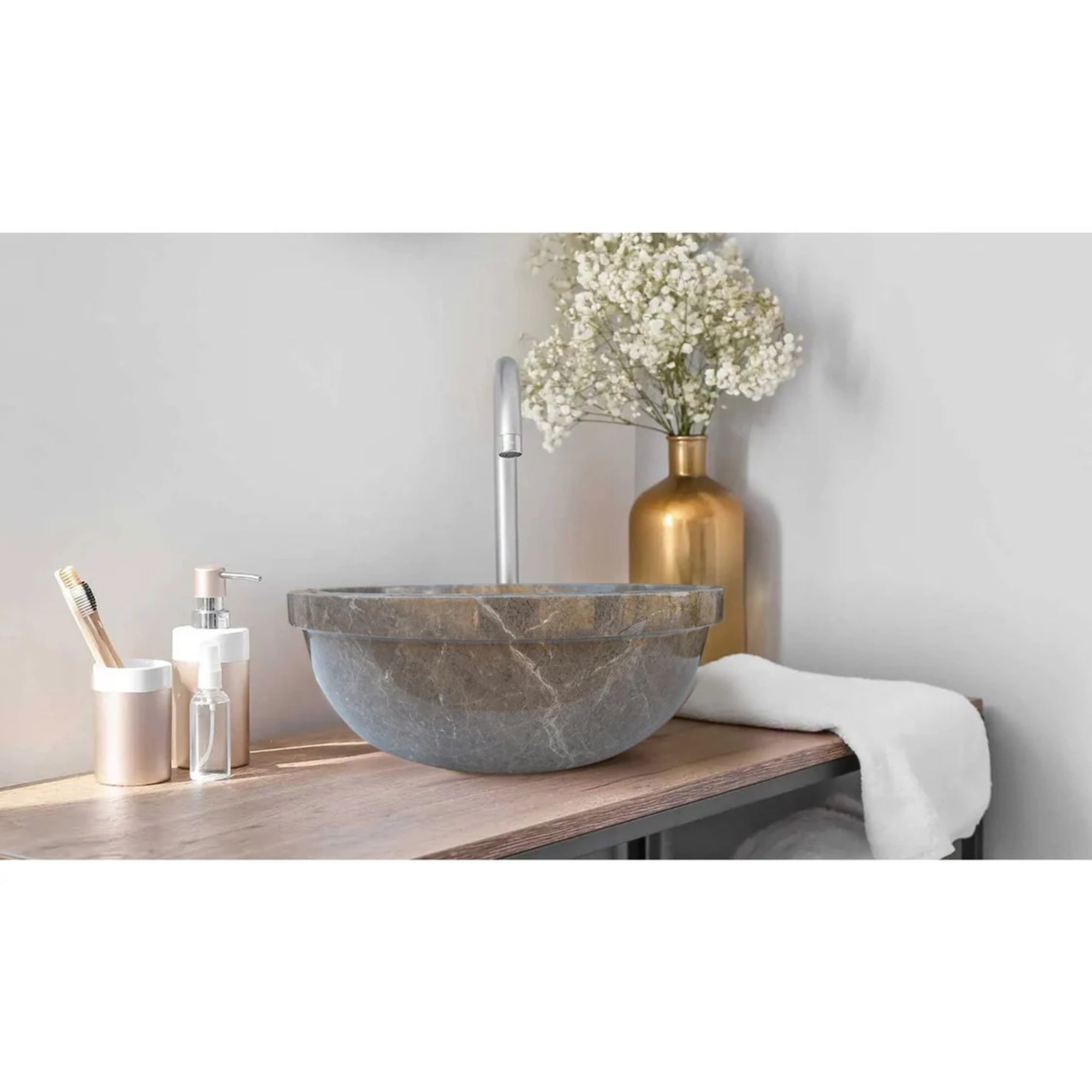 Lavabo de encastrar de mármol natural Maya Grey, pulido (diámetro) 41 cm (altura) 16 cm