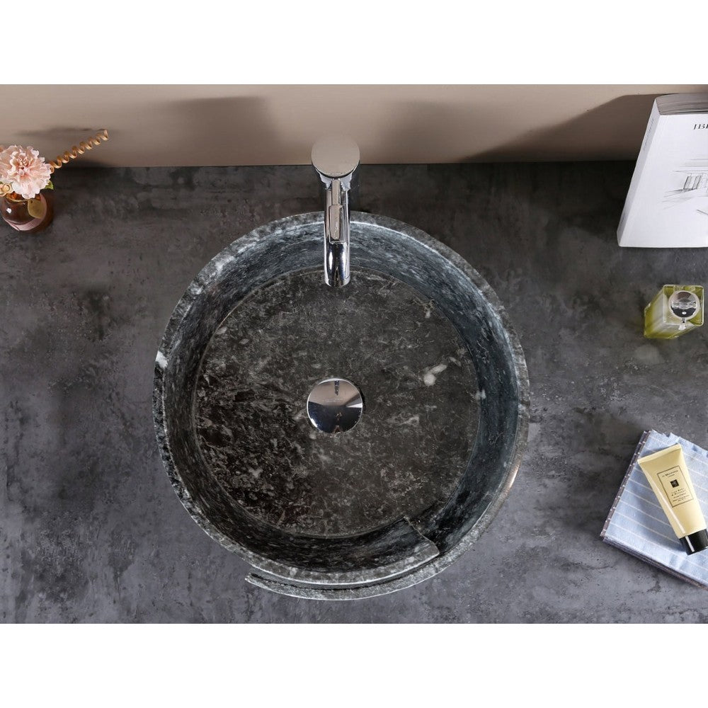 Lavabo rond en marbre noir naturel, modèle design (D) 41 cm (H) 16 cm
