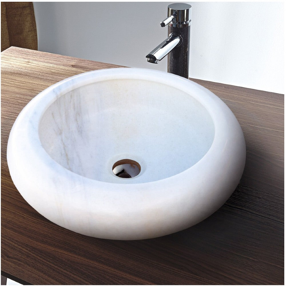 Lavabo en pierre naturelle de marbre blanc de Carrare (D) 40 cm (H) 16 cm
