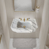 حوض حمام من الرخام الأبيض من نيويورك، مثبت على الحائط، مصقول (العرض) 46 سم (الطول) 72 سم (الارتفاع) 16 سم