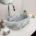 حوض حمام من الرخام على شكل بيضاوي مثبت على الحائط من نيويورك (العرض) 35 سم (الطول) 50 سم (الارتفاع) 13 سم