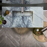 حوض حمام من الرخام من نيويورك، مثبت على الحائط، مزود بمصرف مخفي، مصقول (العرض) 51 سم (الطول) 102 سم (الارتفاع) 21 سم