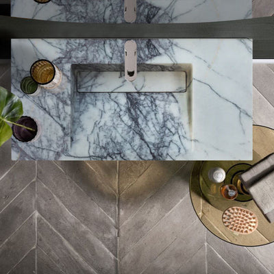 Lavabo de baño de mármol de Nueva York para montaje en pared, con desagüe oculto, pulido (An) 51 cm (L) 102 cm (Al) 21 cm