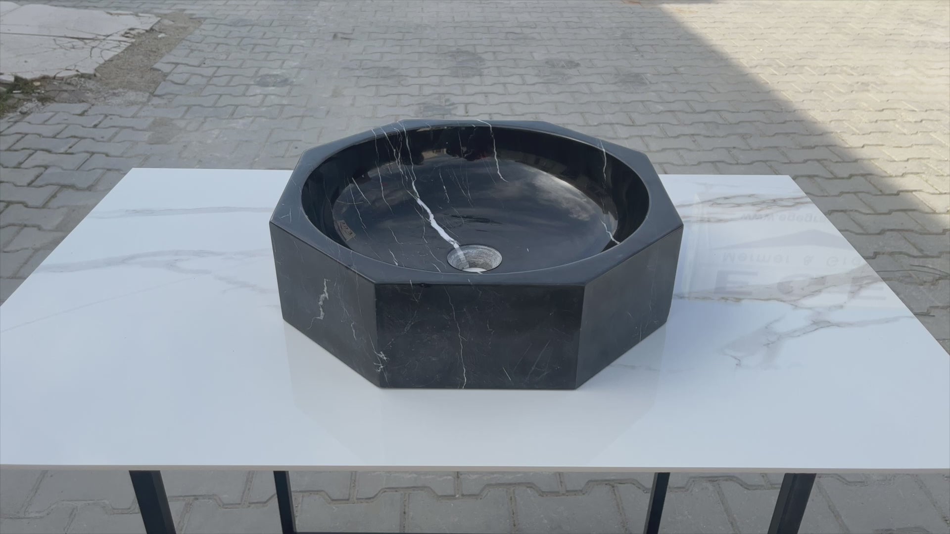 Toros Black Marble Octagon Vessel Sink Bowl Polished (D)41 cm (H)13 cm – Turkish Marble | Mekmar Natural Stone