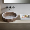 Lavabo de piedra rústica de travertino plateado, interior pulido y exterior cincelado a mano (Diámetro) 41 cm (Altura) 16 cm