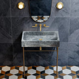 Lavabo rectangulaire en marbre gris Sirius à poser sur meuble (L) 39 cm (l) 61 cm (H) 13 cm