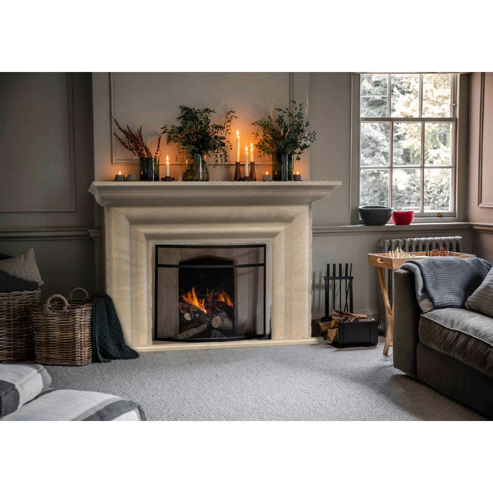 Marcos de chimenea modernos de travertino claro «Troia», tallados a mano