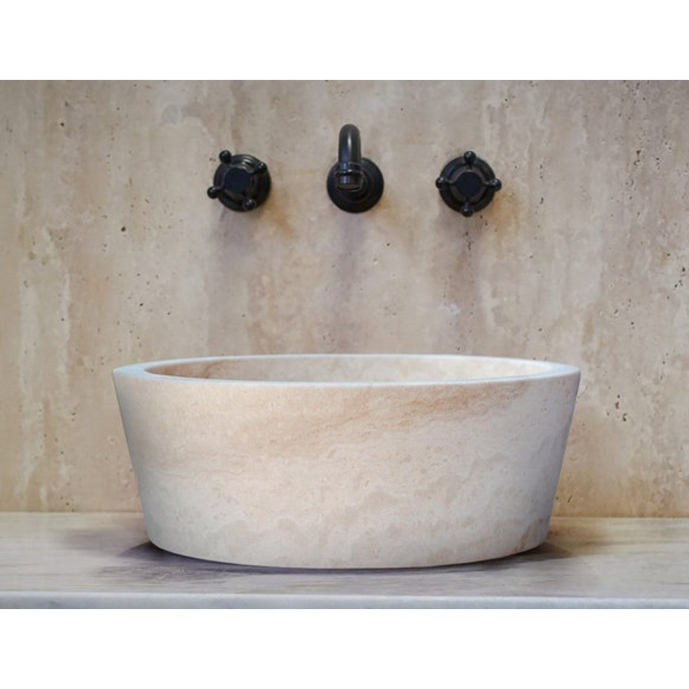Lavabo en pierre naturelle Travertin clair Troia (D) 41 cm (H) 16 cm