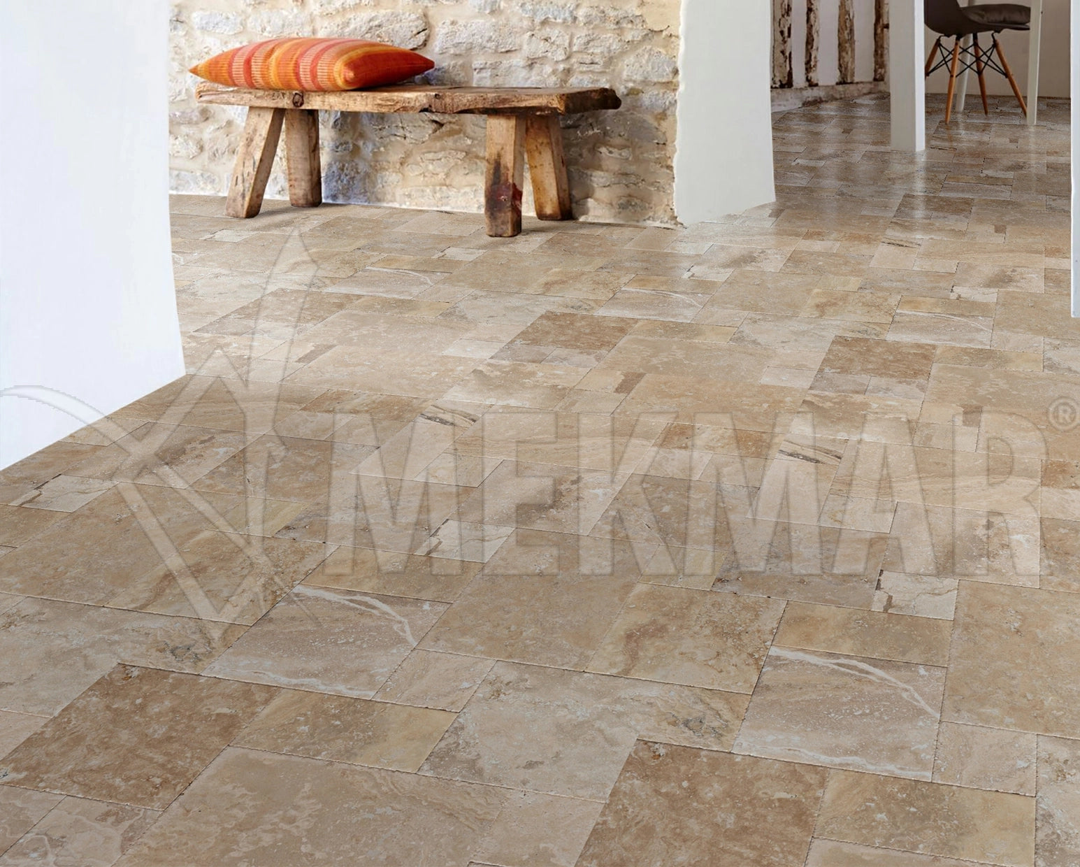 Ensemble de motifs rustiques ivoire en travertin - 8