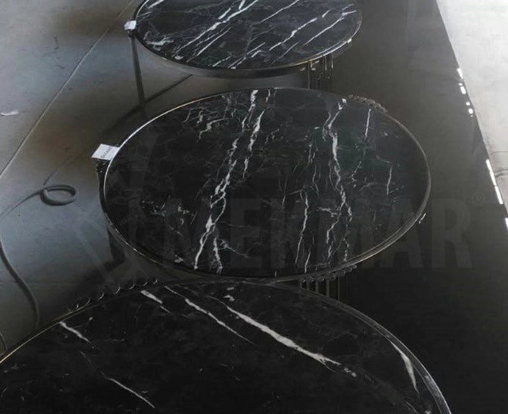 Nero Marquina Marble Round Table Top - 7