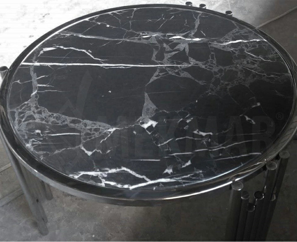 Nero Marquina Marble Round Table Top - 3
