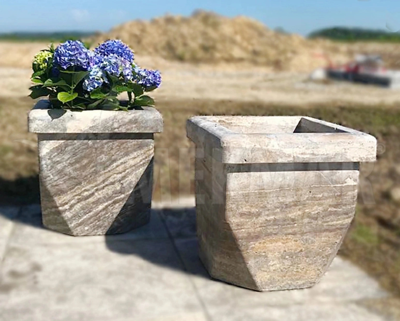 Silver Travertine Flowerpot - 1